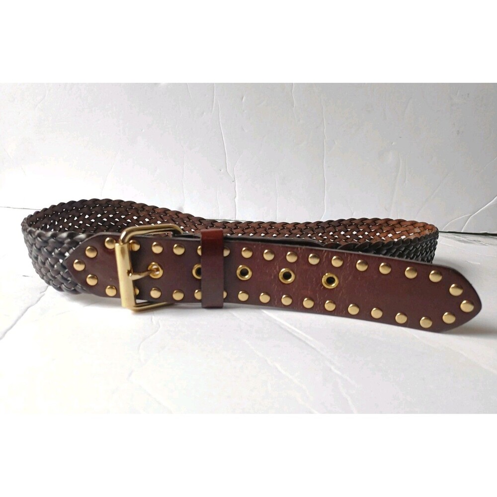 Leather Woven Grommet Belt Women's Size Medium Brown 38 Inches